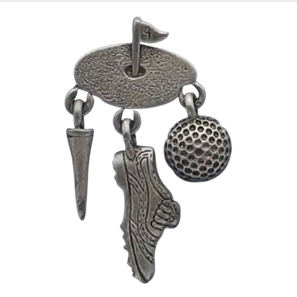 VTG JJ Jonette Pewter Golf Theme Dangle Charm Pin Ball Shoe Tee Earrings Stamped - Picture 2 of 7